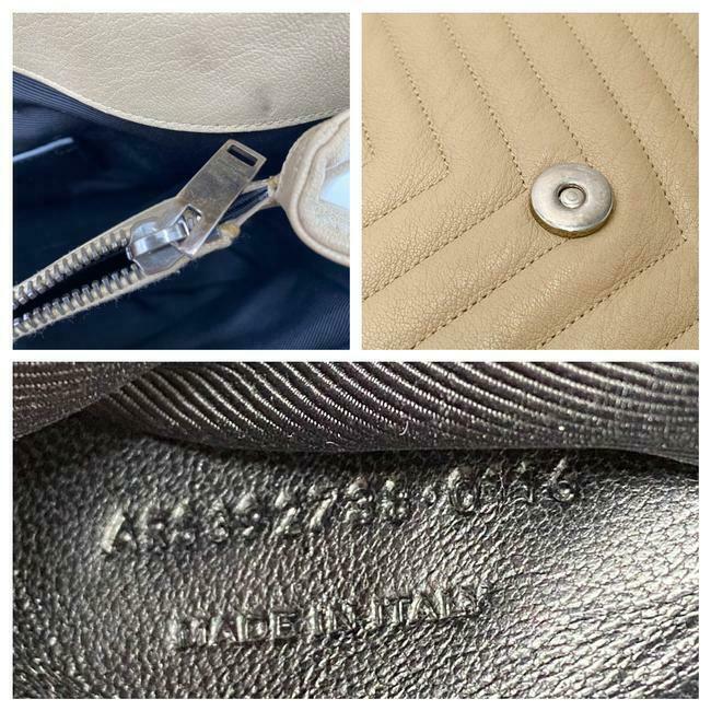 Saint Laurent Sheepskin Matelasse Chevron Monogram Large College Satchel Beige Leather Shoulder Bag