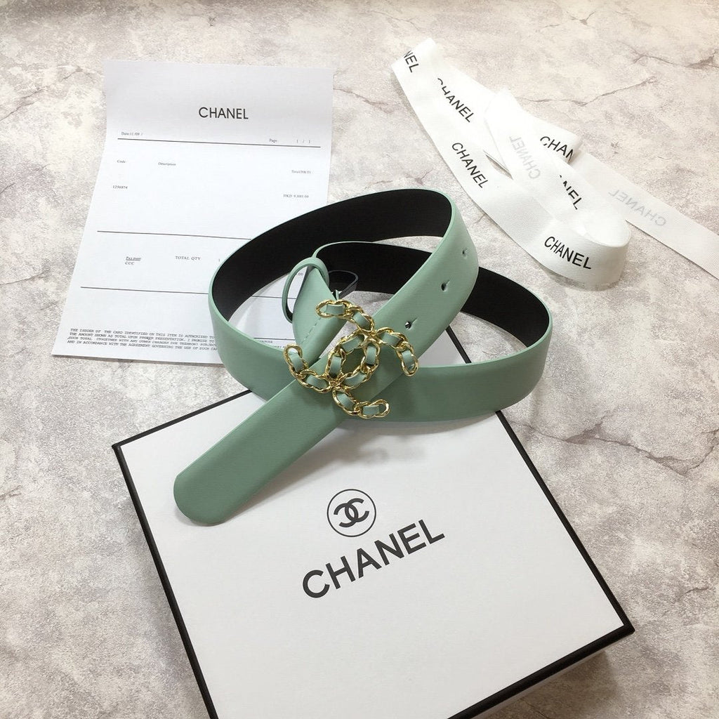 Chanel Belt With Double C Buckle Jade Green