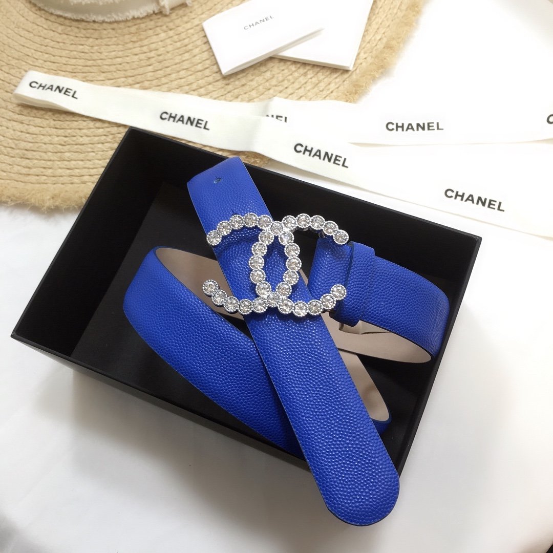 Chanel Belt With Beaded Buckle Blue