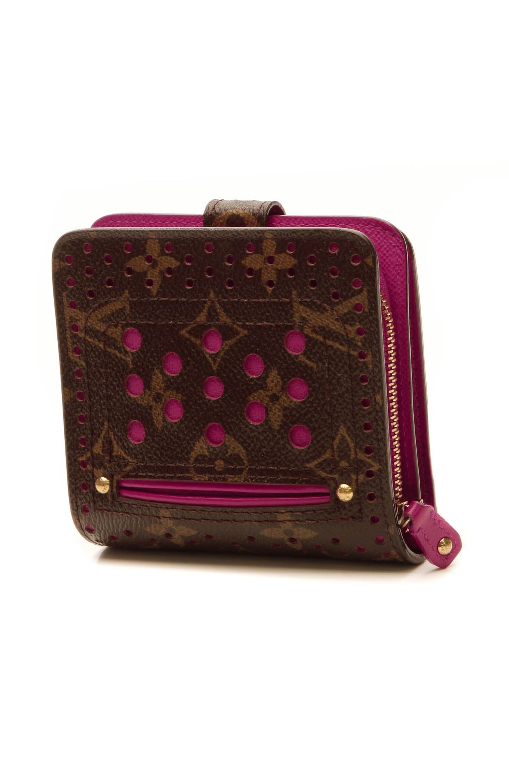 Perforated Compact Zip Wallet - Monogram/Fuchsia