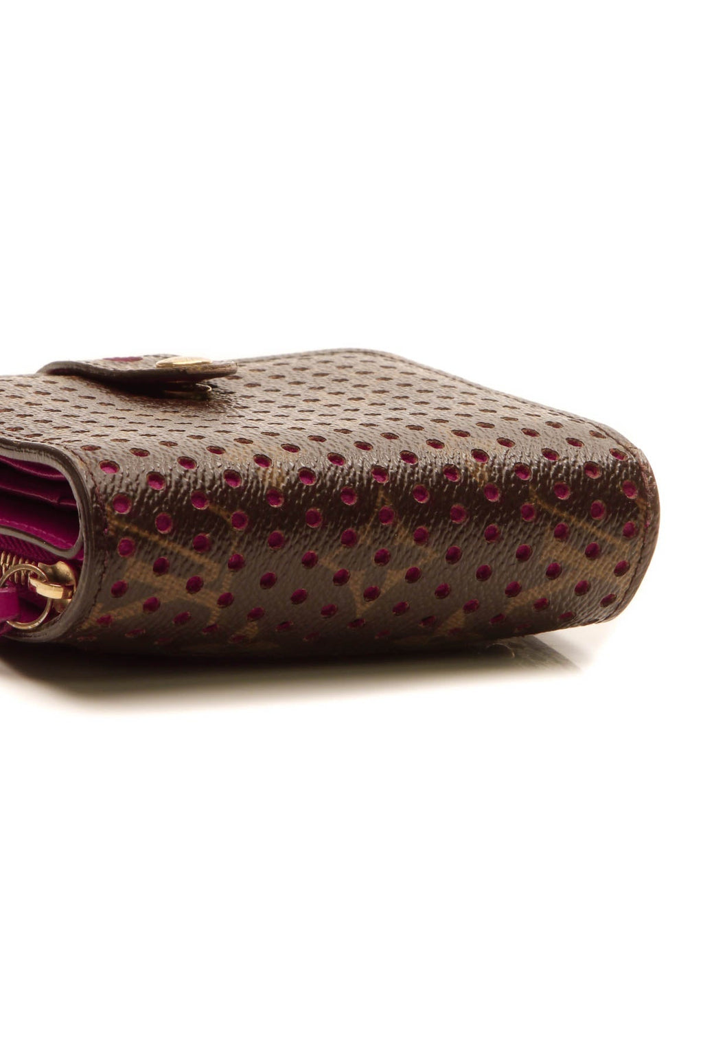 Perforated Compact Zip Wallet - Monogram/Fuchsia