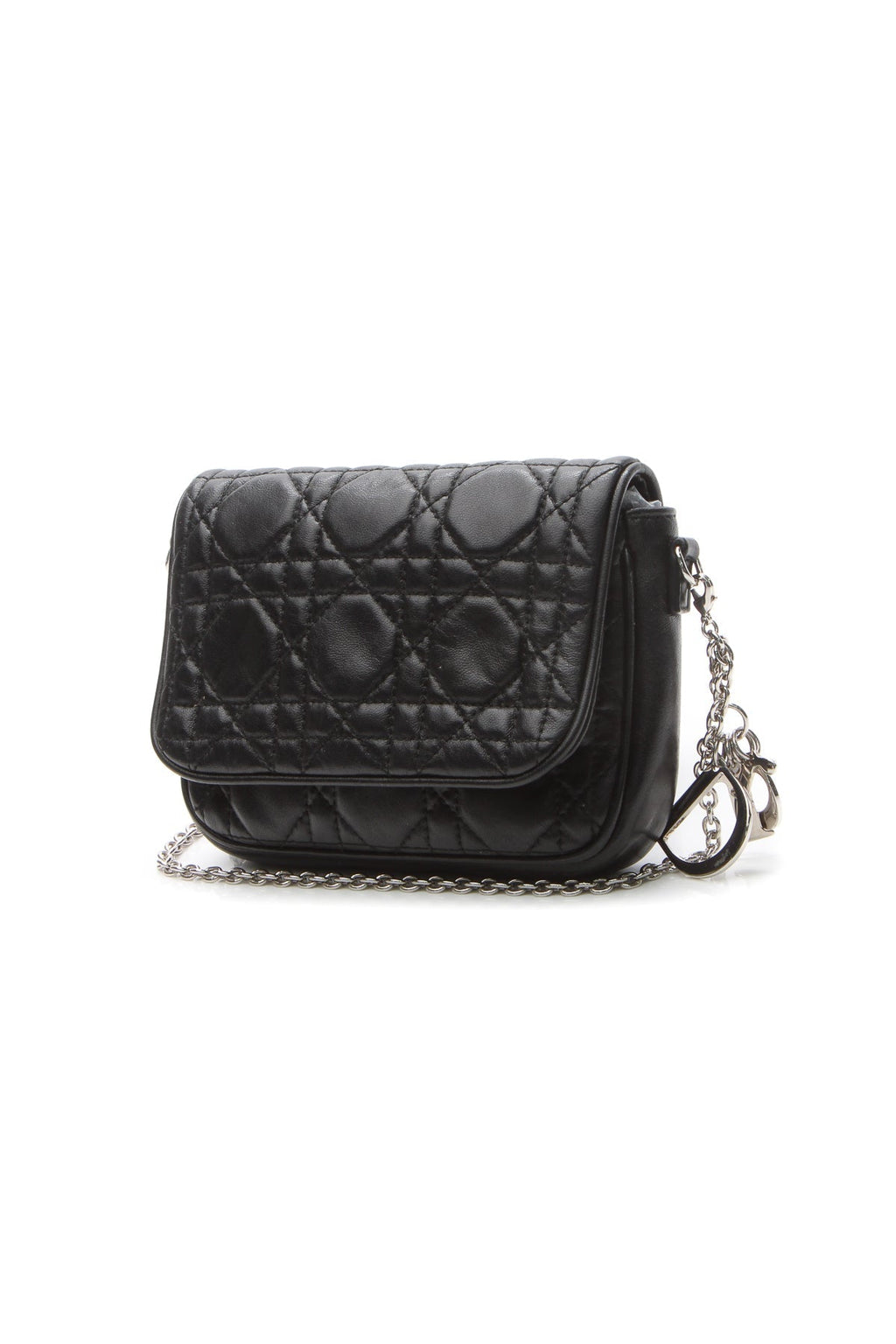 Cannage Mini Flap Chain Bag - Black