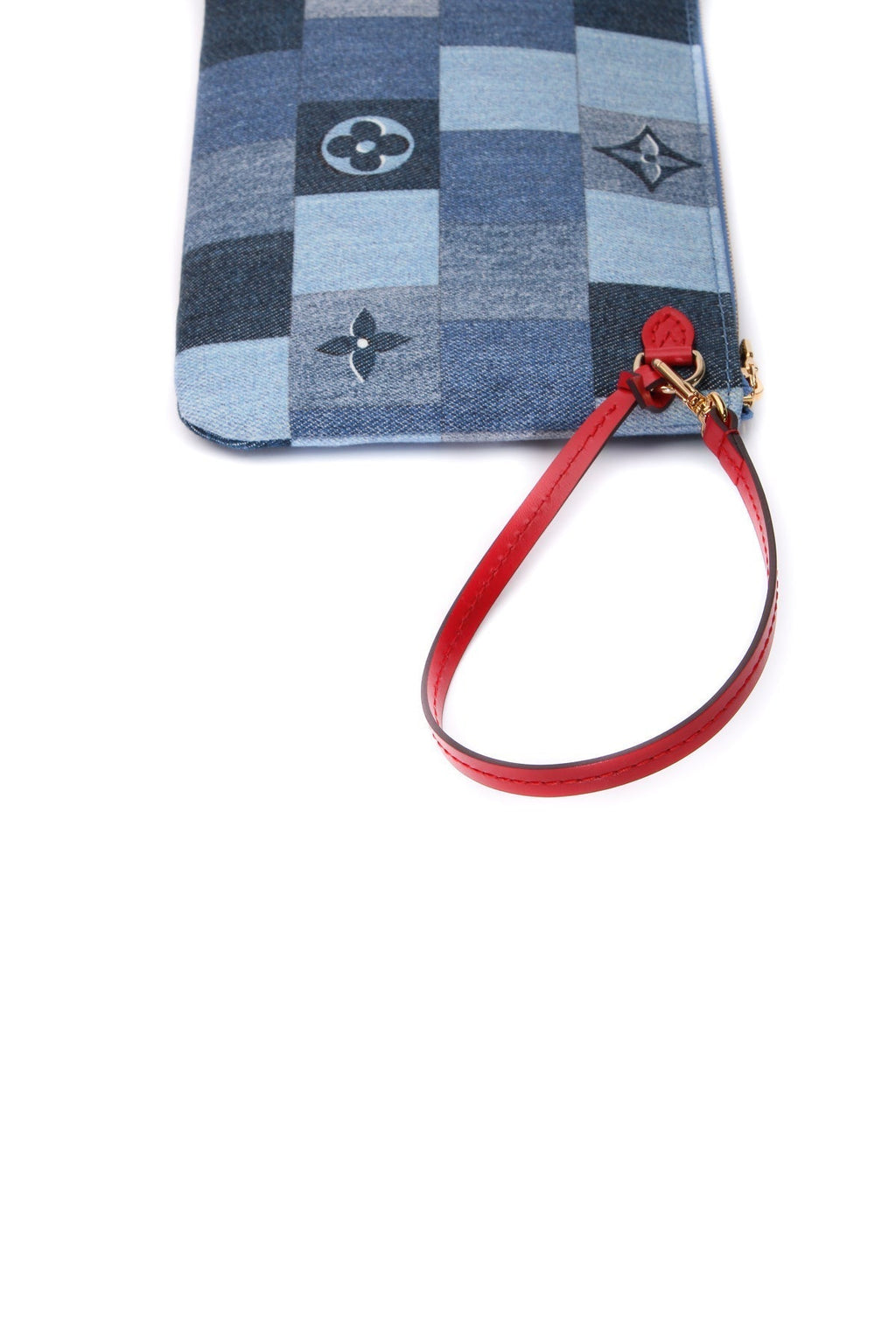 Patchwork Neverfull Pouch Wristlet - Blue Denim Damier