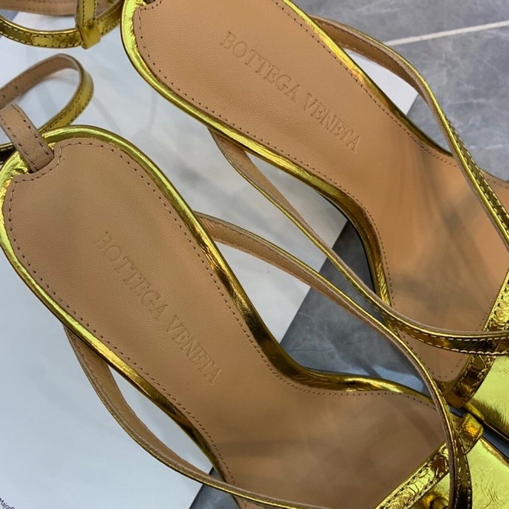 Bottega Veneta Stretch Sandals 9cm Heel Lambskin Leather Spring/Summer 2020 Collection, Gold