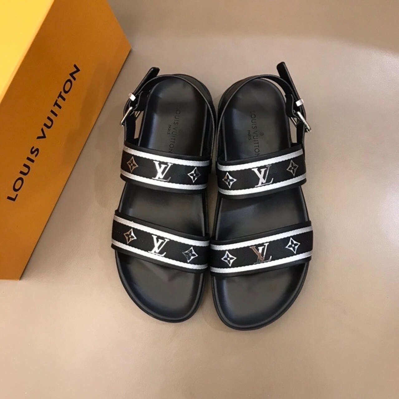 Louis Vuitton Double Strap Buckle Mules Mens Sandals Spring/Summer Collection Black/Silver