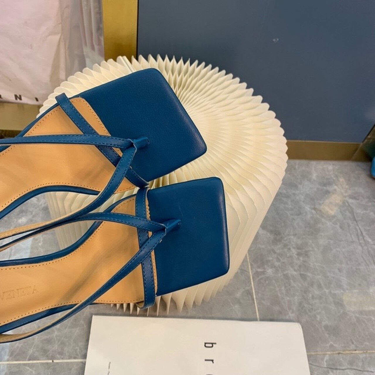 Bottega Veneta Stretch Sandals 9cm Heel Lambskin Leather Spring/Summer 2020 Collection, Navy Blue