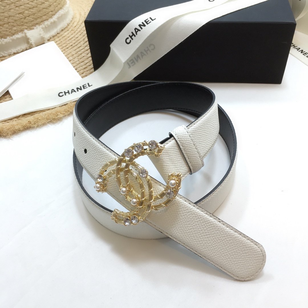Chanel Belt With Double C Buckle White