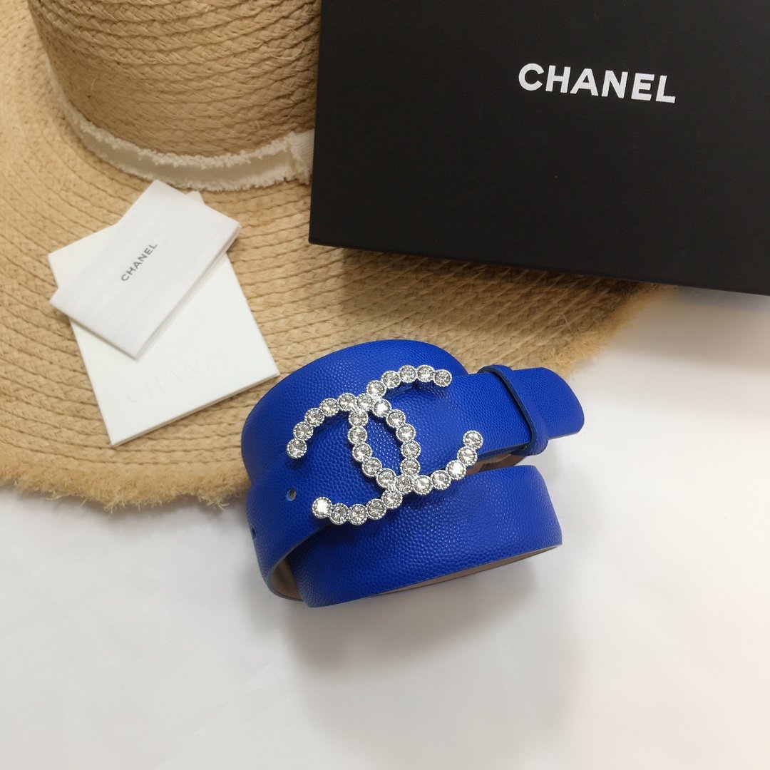 Chanel Belt With Beaded Buckle Blue