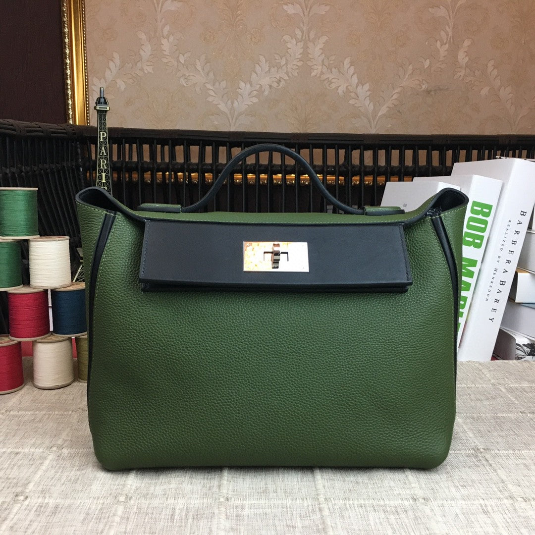 Hermes 24 24 29cm Noir Black Clémence Green