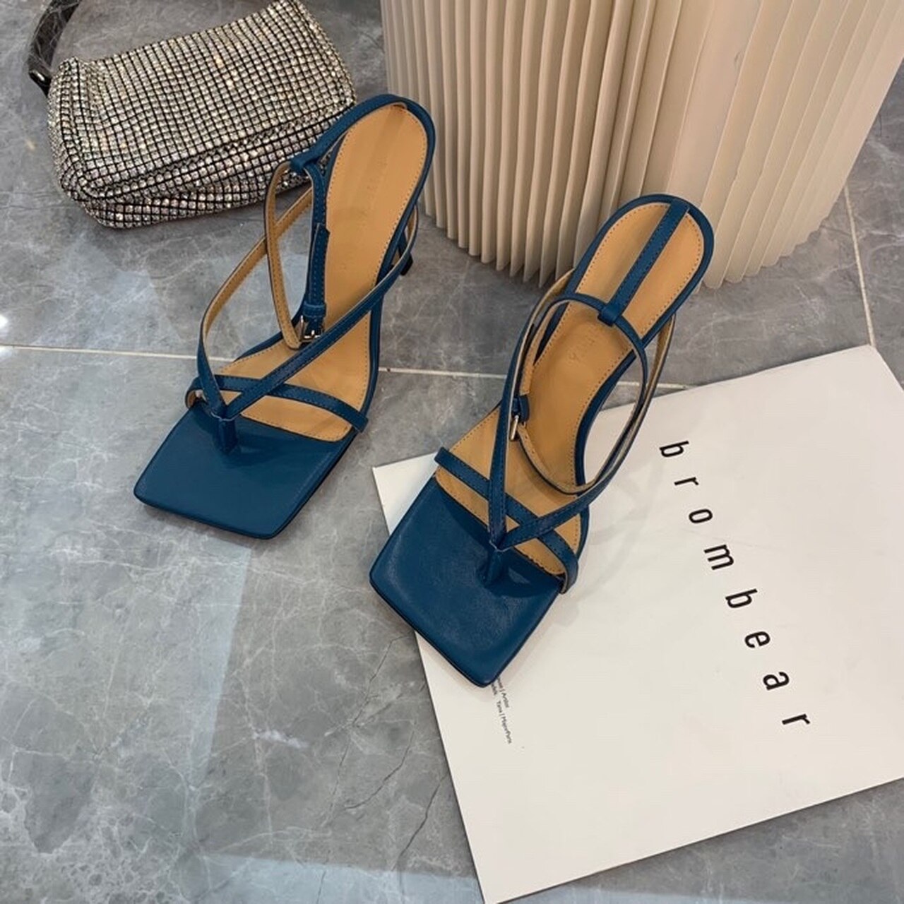 Bottega Veneta Stretch Sandals 9cm Heel Lambskin Leather Spring/Summer 2020 Collection, Navy Blue