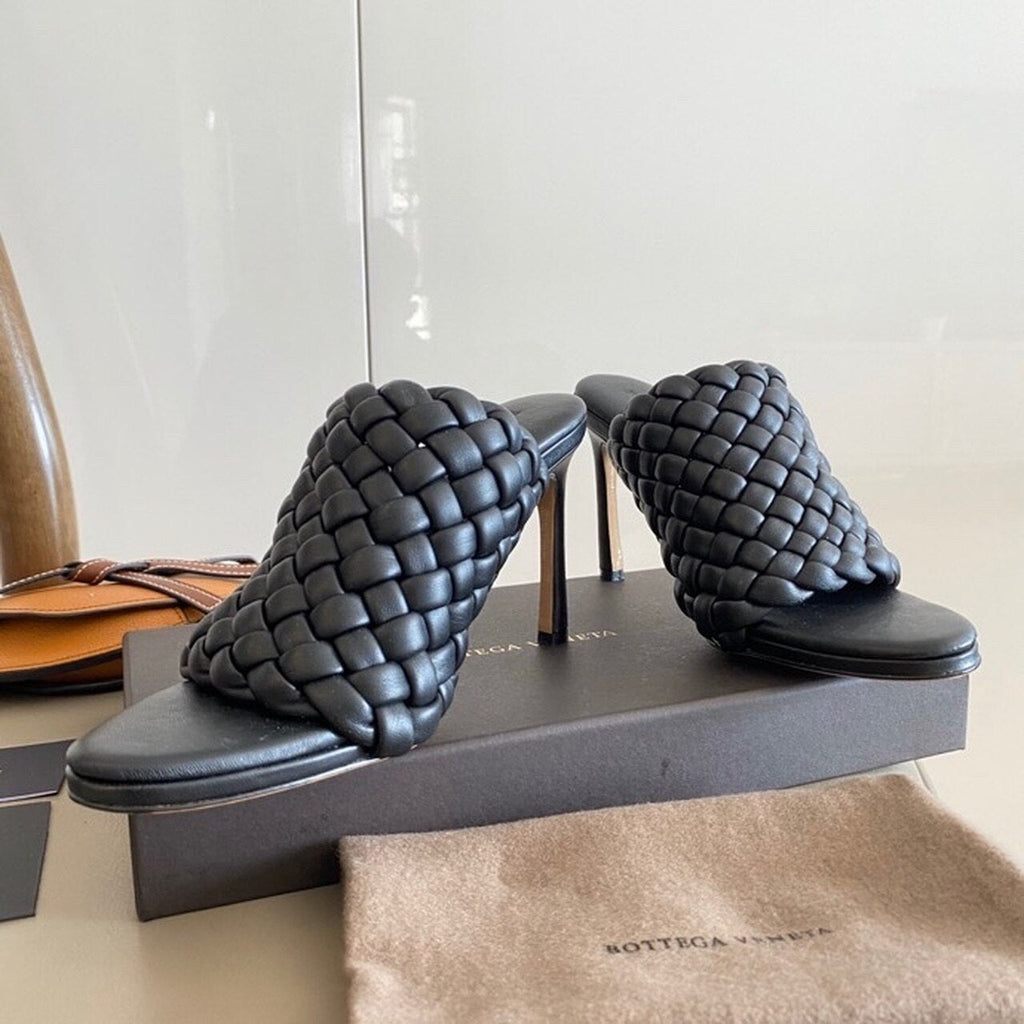 Bottega Veneta Curve Mules 9.5cm Heel Lambskin Leather Spring/Summer 2020 Collection, Black