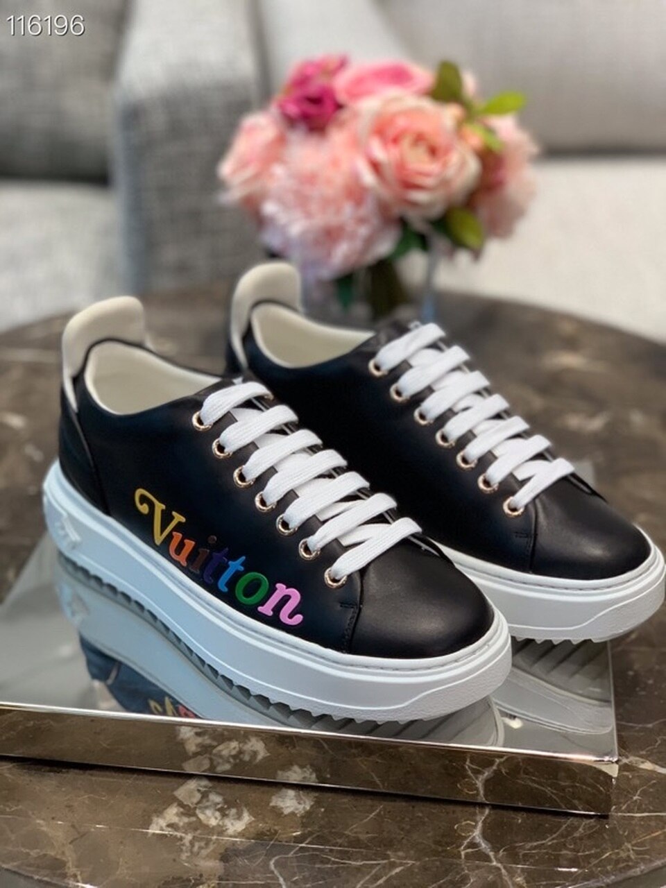 Louis Vuitton Time Out Sneakers Calfskin Leather Spring/Summer 2020 Collection 1A7UM8, Black/Multicolor