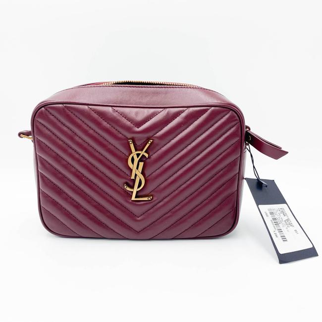 Saint Laurent Monogram Lou Camera Calfskin Matelasse Dark Legion Red Leather Shoulder Bag