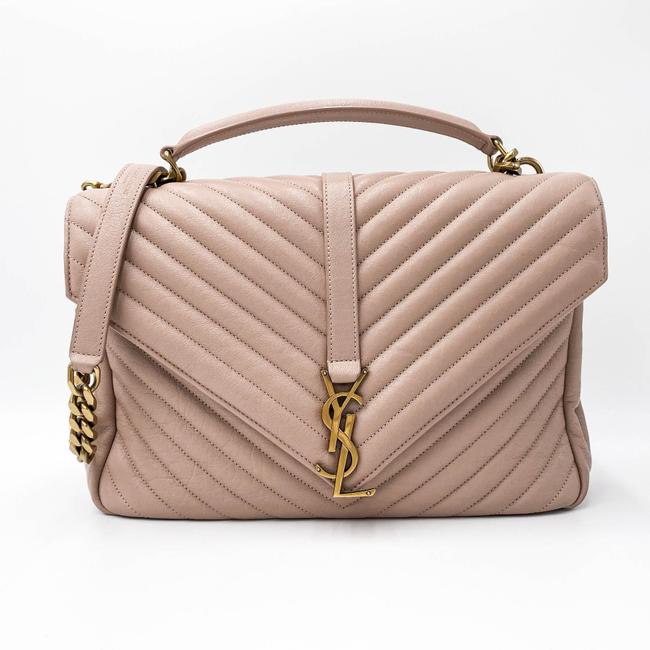Saint Laurent Sheepskin Matelasse Chevron Monogram Large College Satchel Pink Leather Shoulder Bag