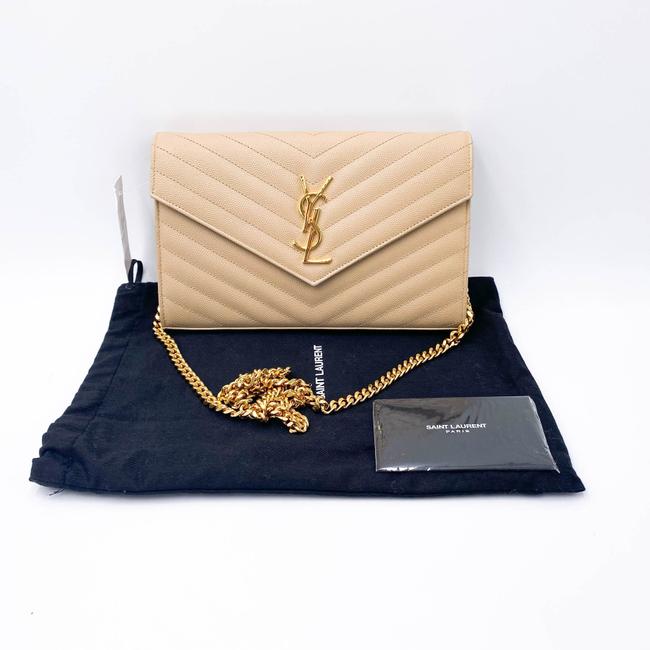 Saint Laurent Chain Wallet Grain De Poudre Matelasse Monogram Beige Leather Shoulder Bag