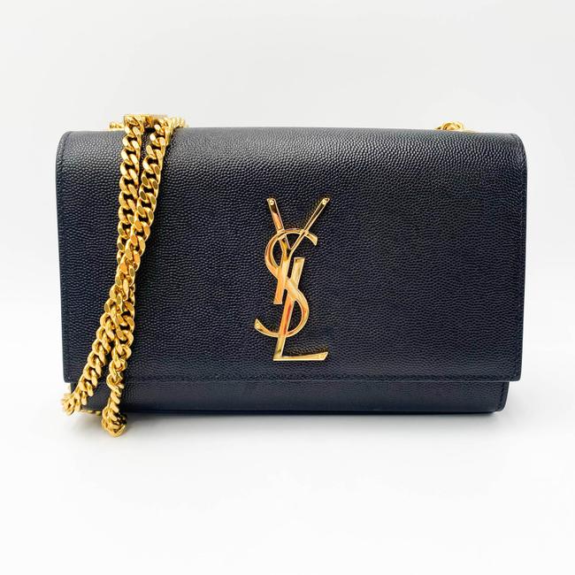 Saint Laurent Monogram Kate Ghw Grain De Poudre Small Satchel Black Leather Shoulder Bag