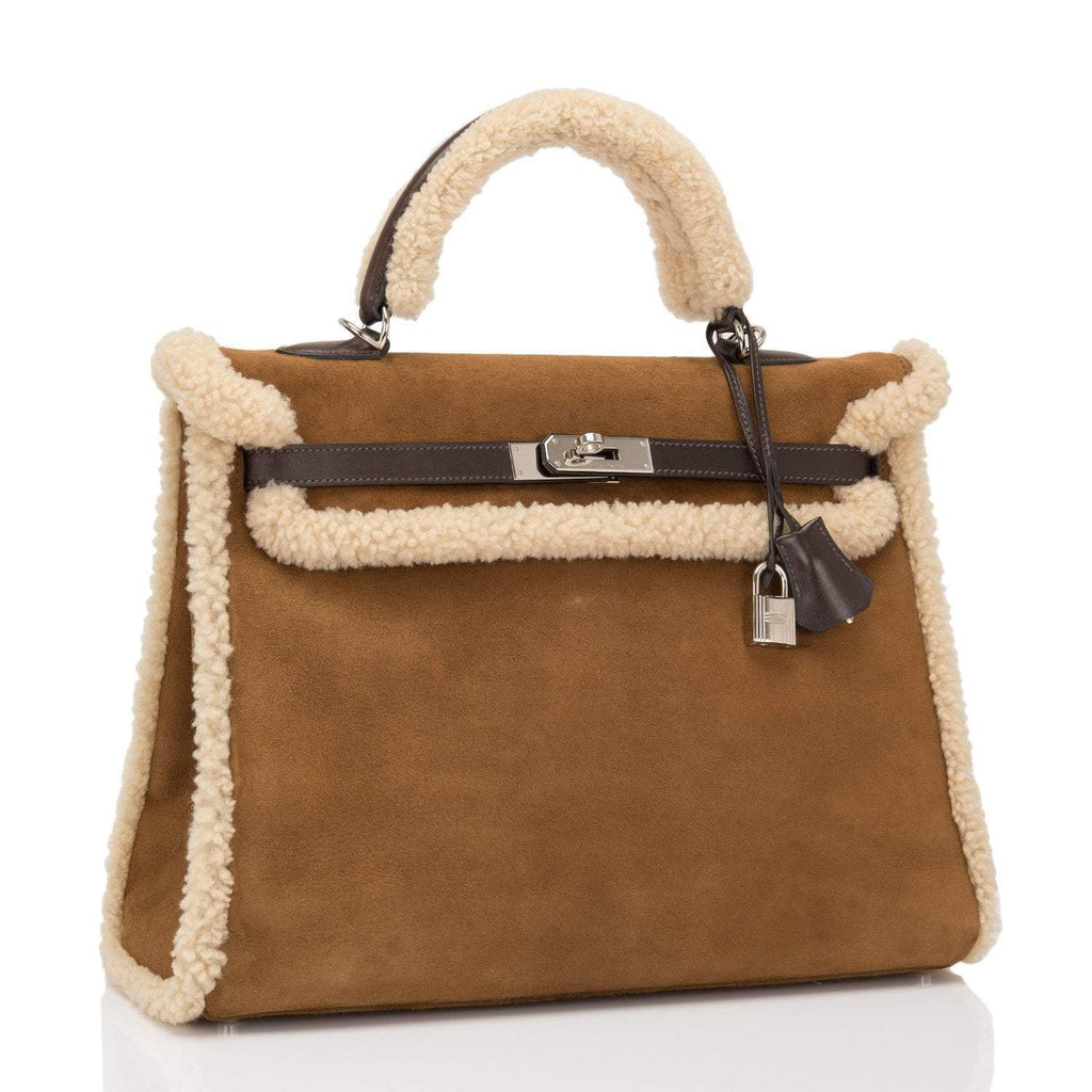 Hermes Teddy Shearling Kelly 35cm Palladium Hardware