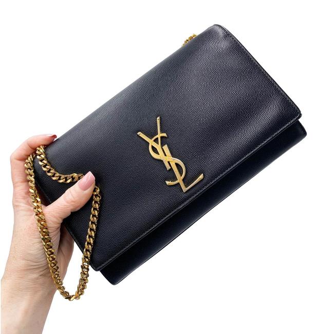 Saint Laurent Monogram Kate Grain De Poudre Medium Classic Satchel Black Leather Shoulder Bag