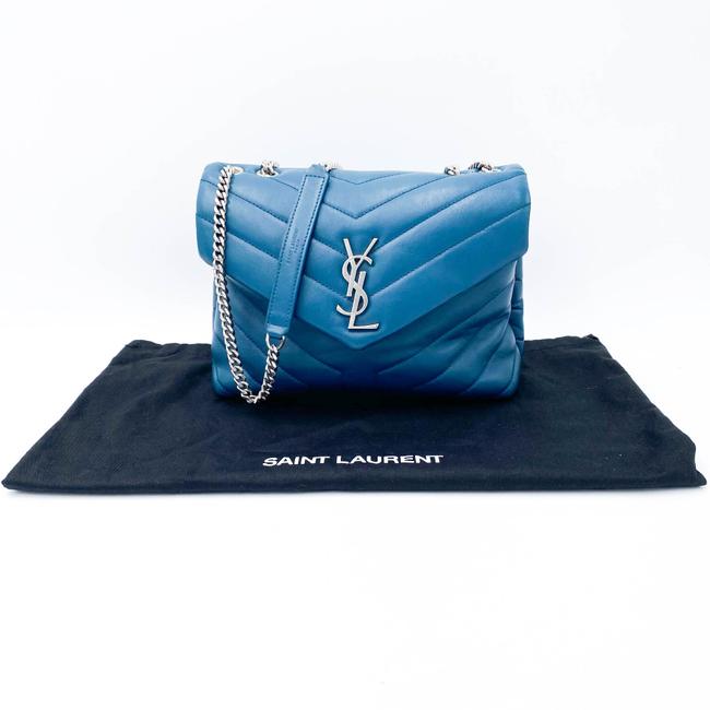 Saint Laurent Monogram Loulou Calfskin Y Quilted Monogram Small Chain Satchel Blue Leather Shoulder Bag
