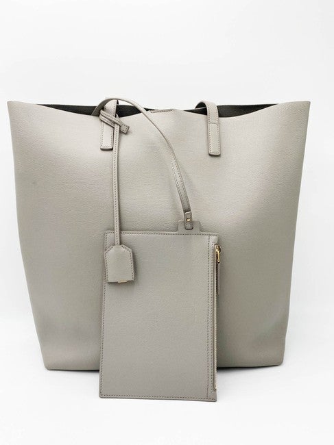 Saint Laurent Bag Shopping Calfskin Medium Light Grey Leather Tote
