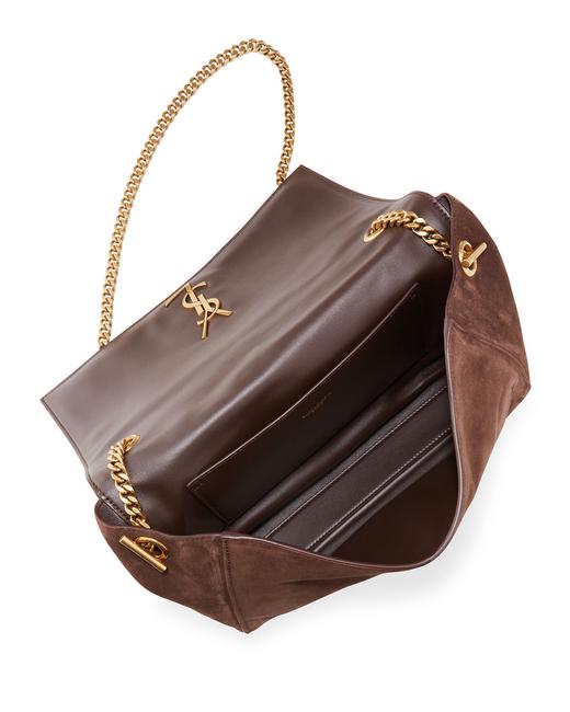 Saint Laurent Monogram Kate Soft Medium Reversible Ysl Monogram Brown Suede Leather Cross Body Bag