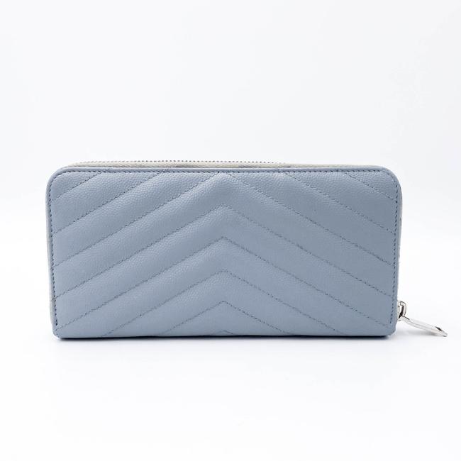 Saint Laurent Grey Grain De Poudre Matelasse Chevron Monogram Zip Around Wallet