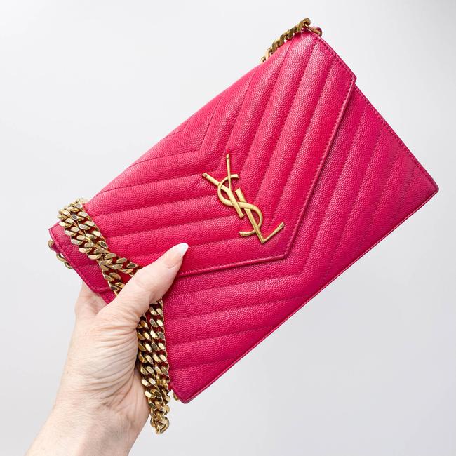 Saint Laurent Medium Wallet On A Chain Ghw Monogram Pink Leather Shoulder Bag