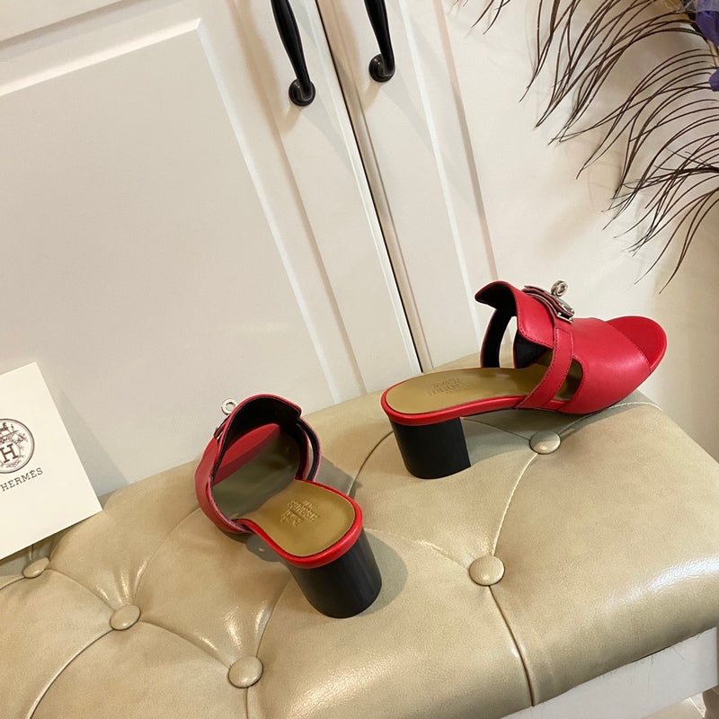 Hermes Blossom Mule Red