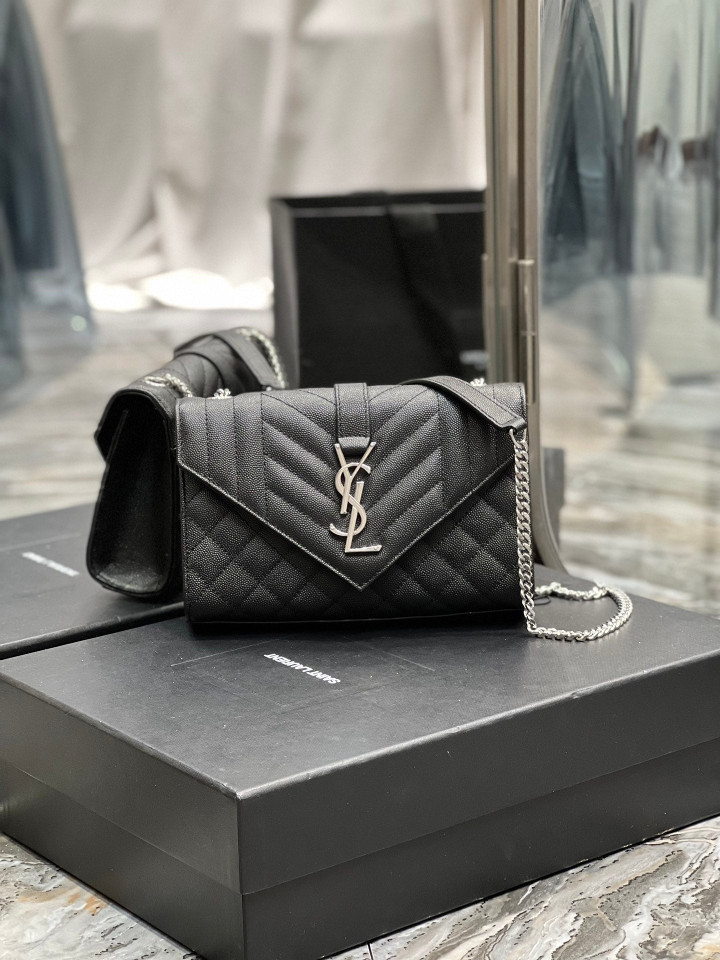 Saint Laurent Small Bag In Mix Matelasse 21cm Black
