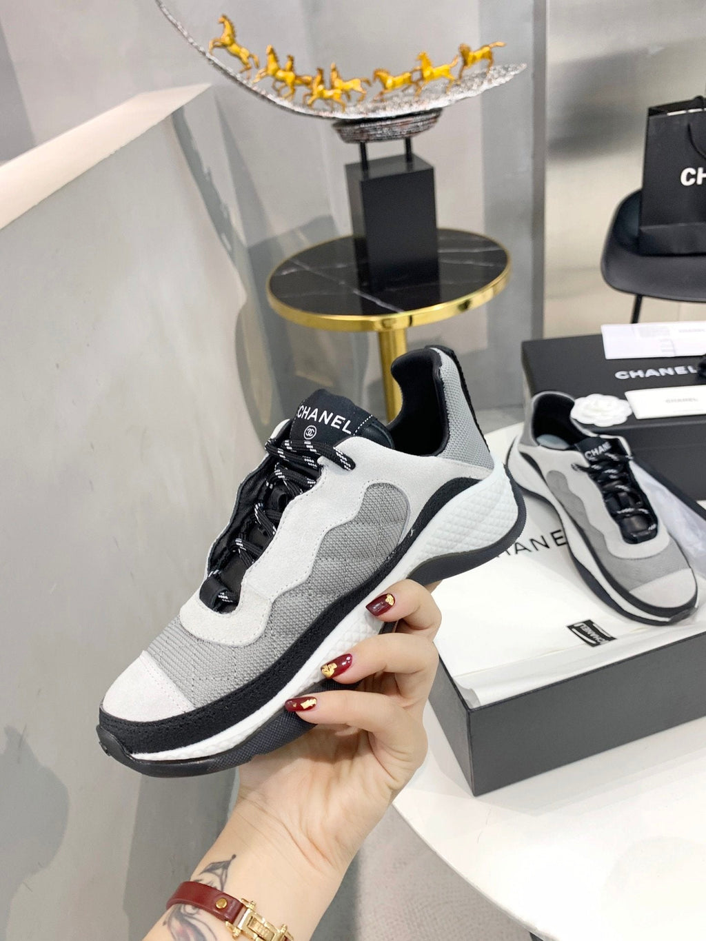 Chanel Open Shoes Grey/White