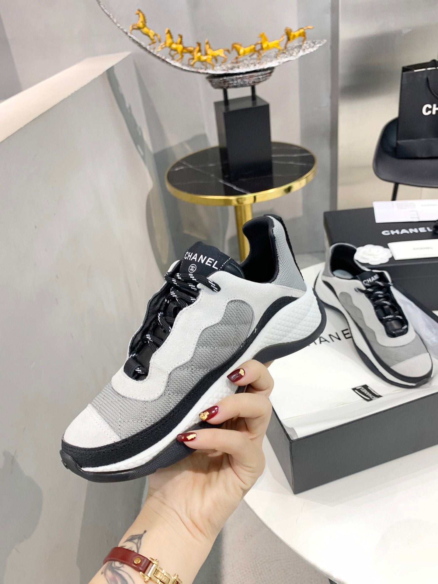 Chanel Open Shoes Grey/White