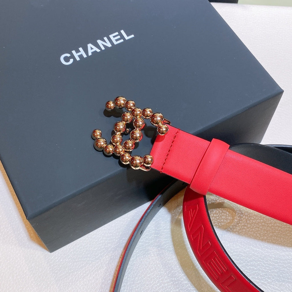Chanel Belt With Bead Buckle Light Red
