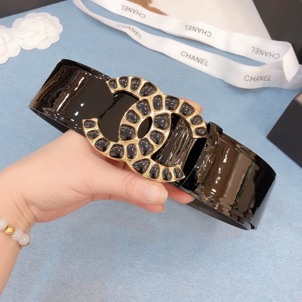 Chanel Belt With Beaded Buckle Shiny Black