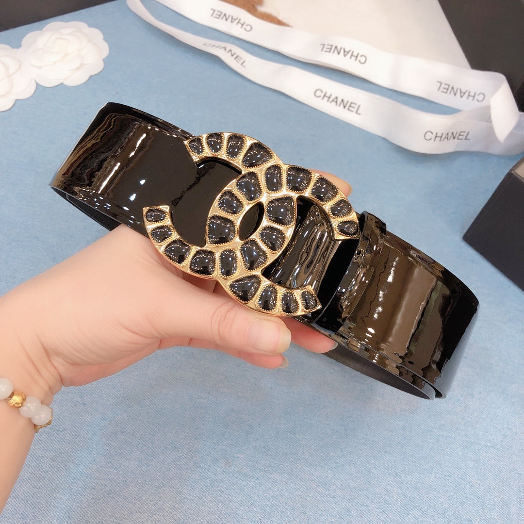 Chanel Belt With Beaded Buckle Shiny Black