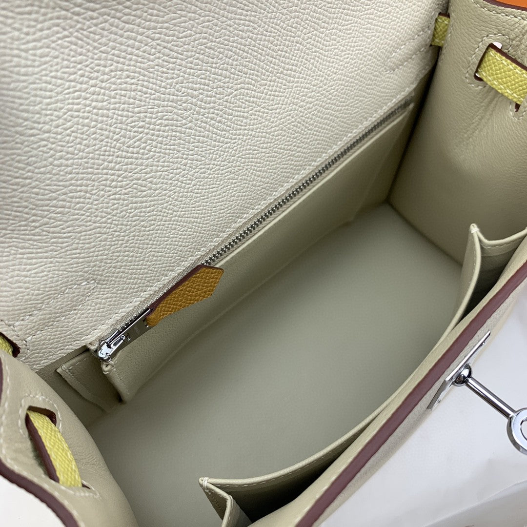 Hermes Kelly 25 Togo Silver Hardware White