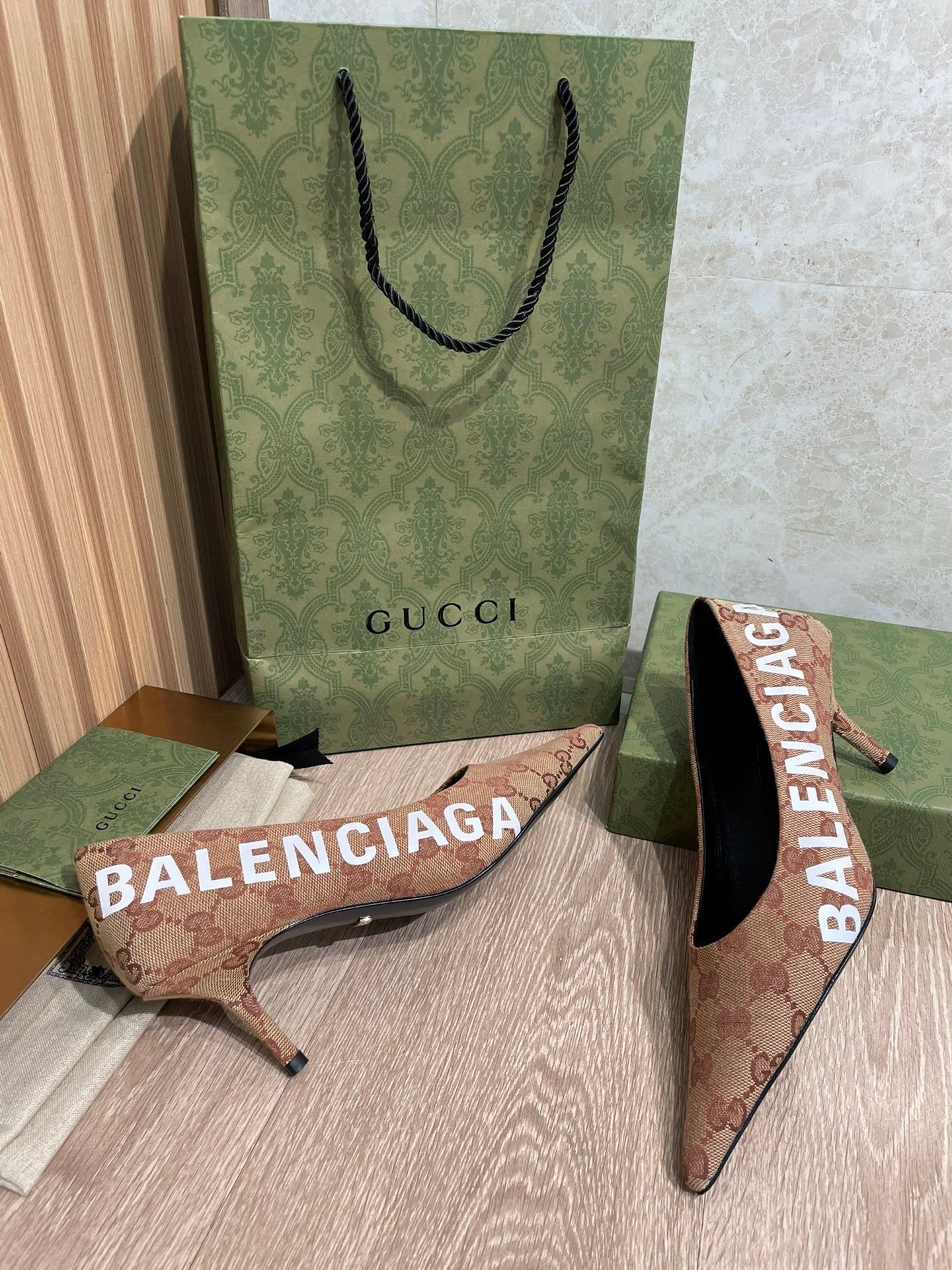 Gucci Balenciaga The Hacker Project Square Knife Pump Brown