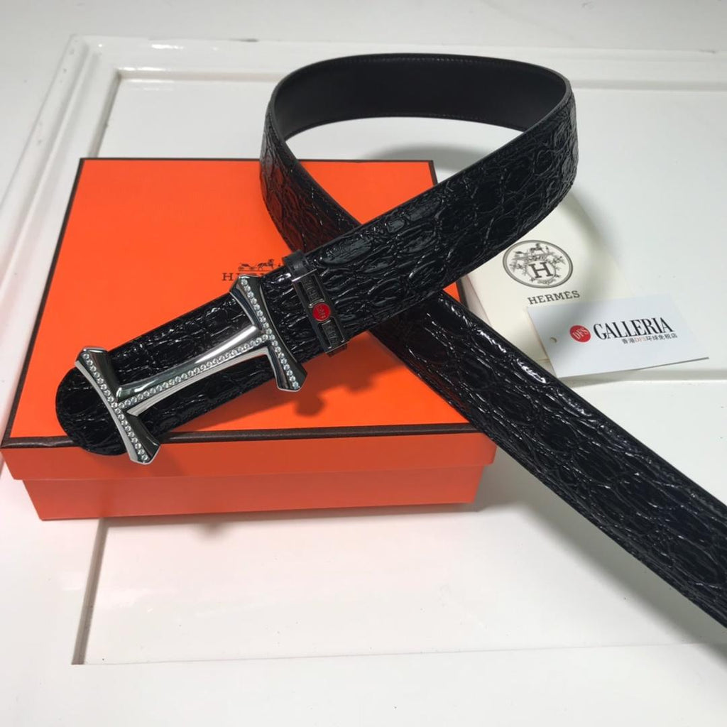 Hermes Mors H Belt Buckle & Leather Strap Black