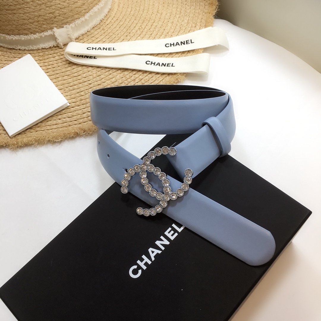 Chanel Belt With Beaded Buckle Light Blue