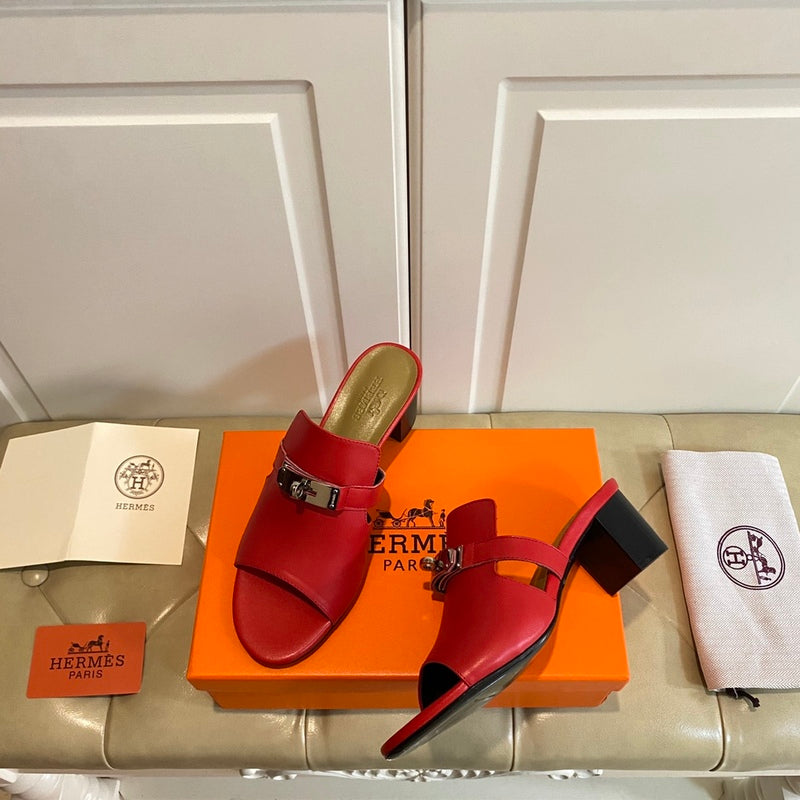 Hermes Blossom Mule Red