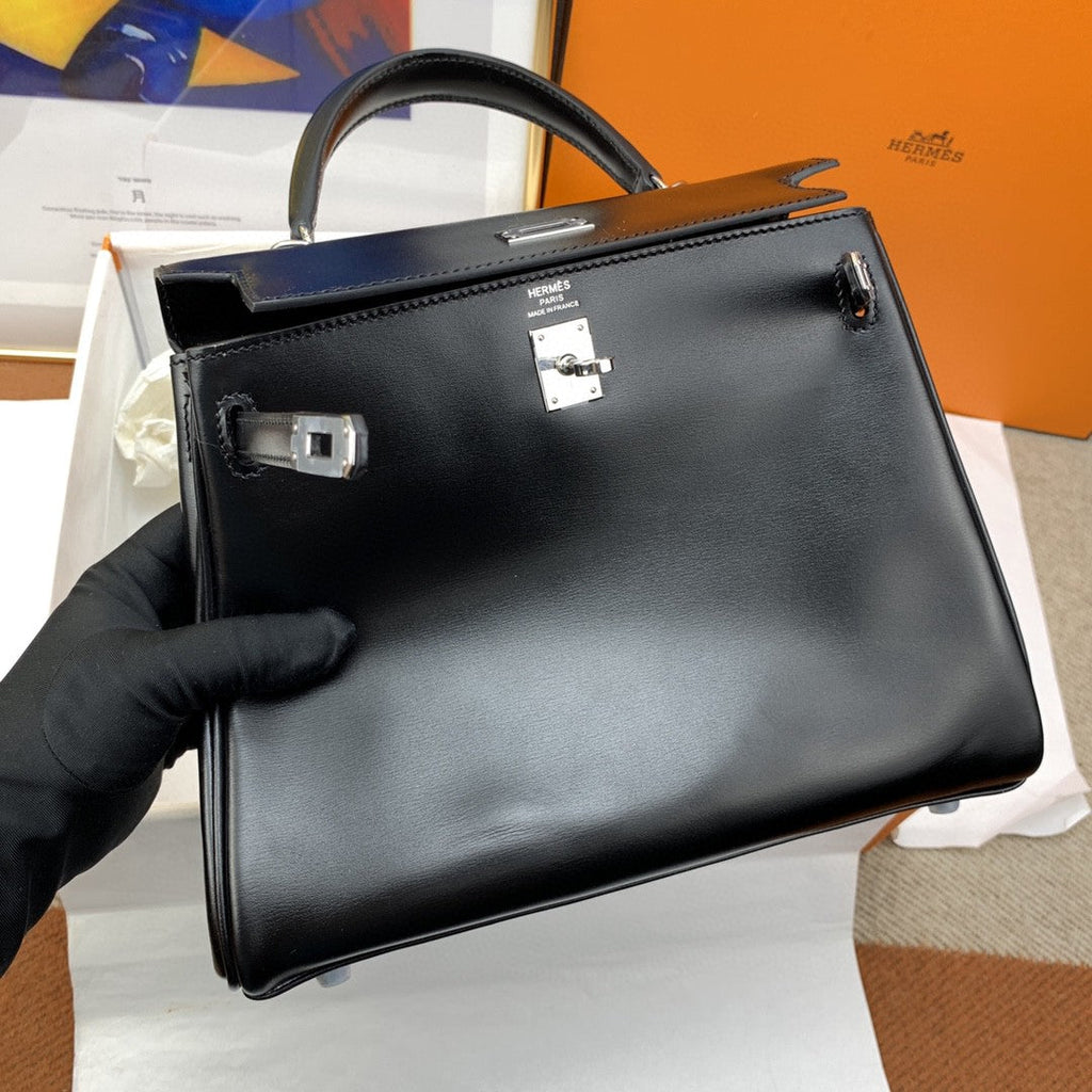 Hermes Kelly 25 Epsom Silver Hardware Black