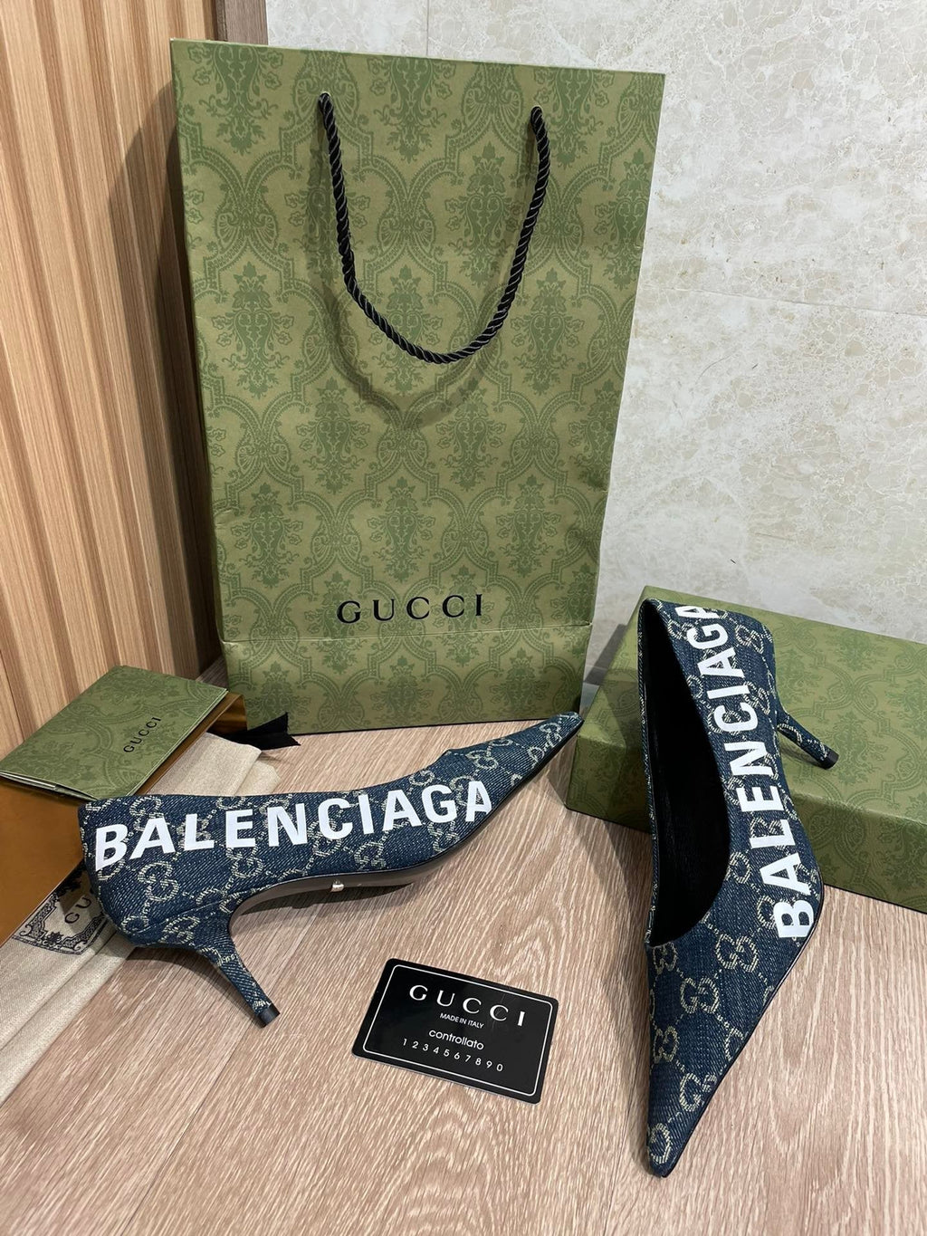 Gucci Balenciaga The Hacker Project Square Knife Pump Blue