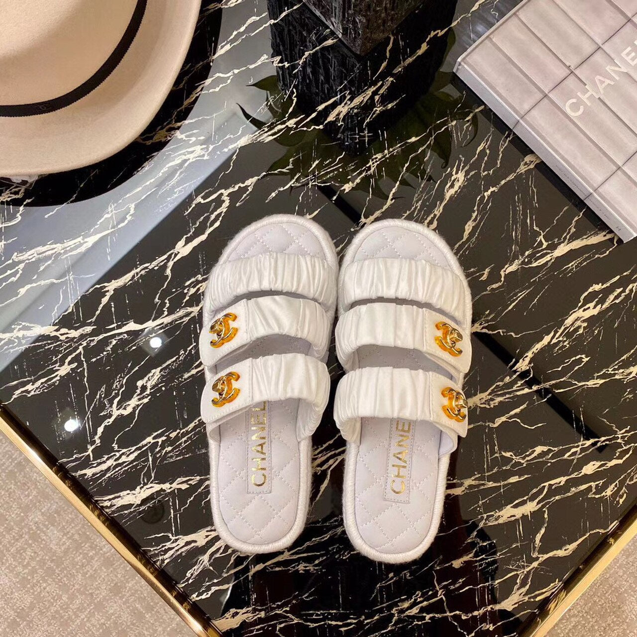 Chanel Ruched Mule Sandals Calfskin Leather Spring/Summer Collection White
