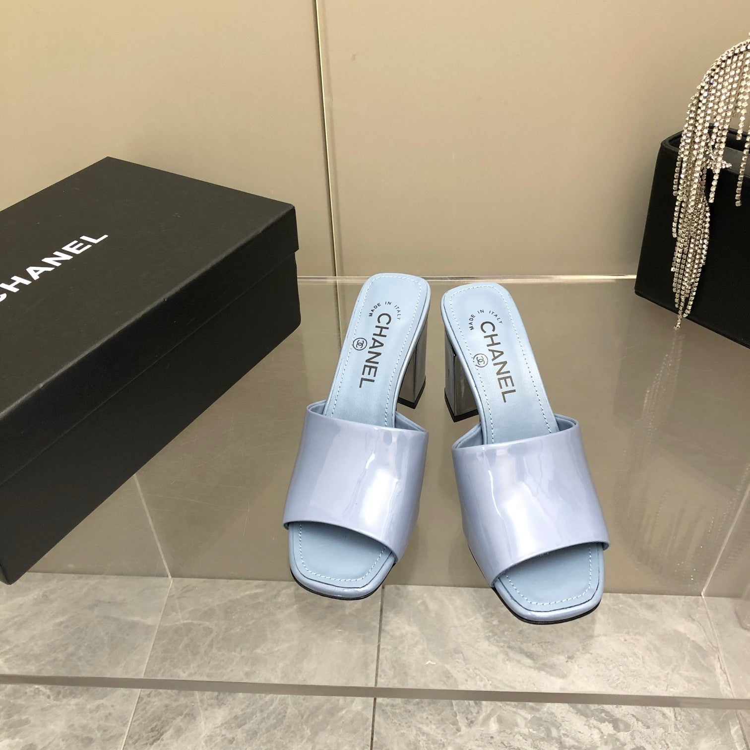 Chanel Mules Jade Blue