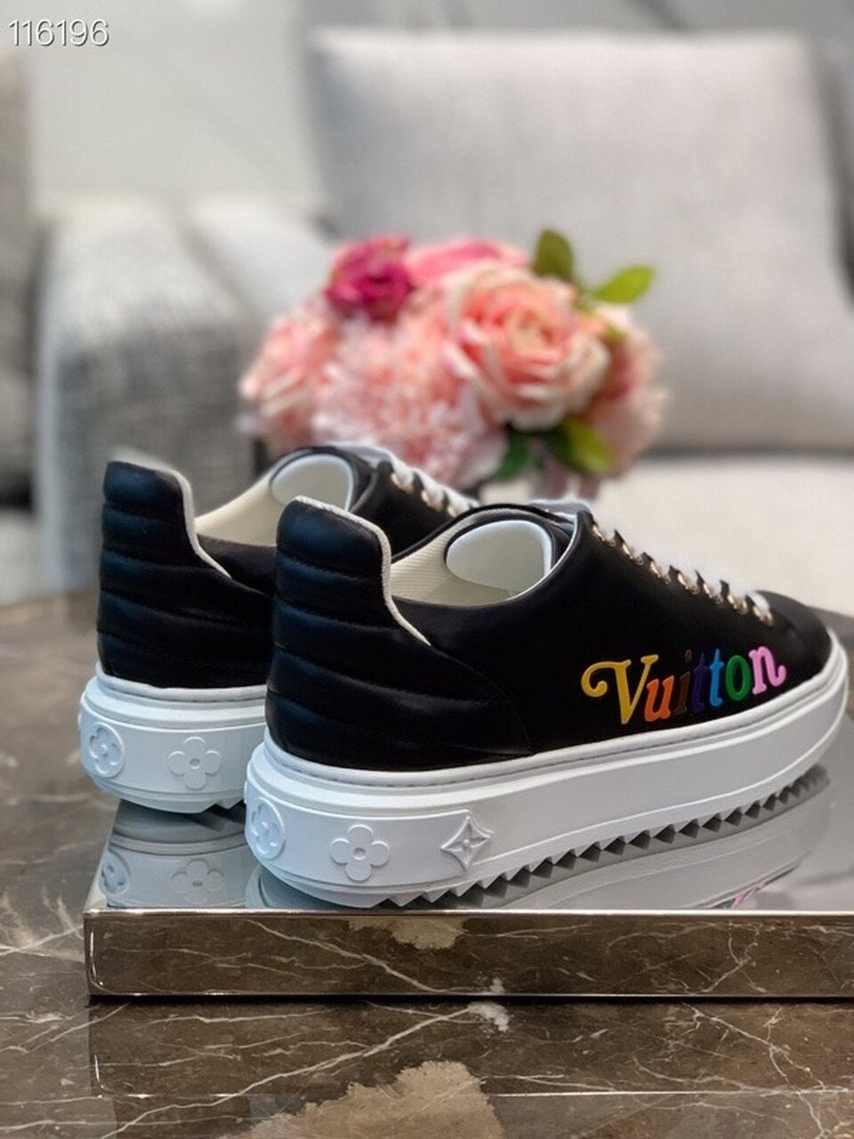 Louis Vuitton Time Out Sneakers Calfskin Leather Spring/Summer 2020 Collection 1A7UM8, Black/Multicolor