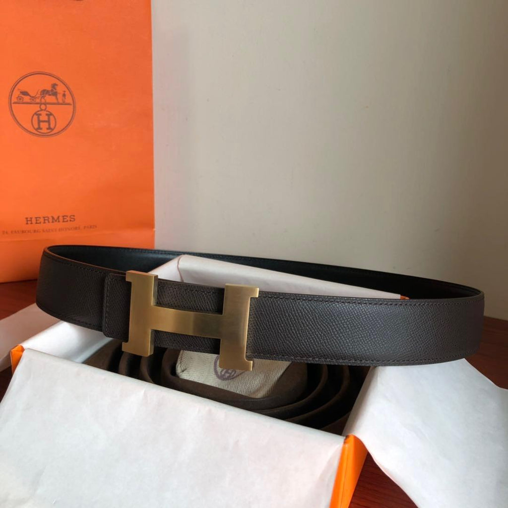 Hermes Mini Constance Guillochee Belt Buckle & Reversible Leather Strap Black