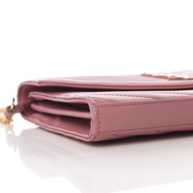 Saint Laurent Grain De Poudre Matelasse Chevron Monogram Woc Blush Fonce Pink Leather Shoulder Bag