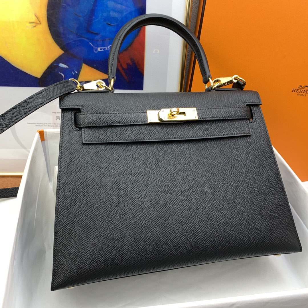 Hermes Kelly 28 Togo Gold Hardware Black