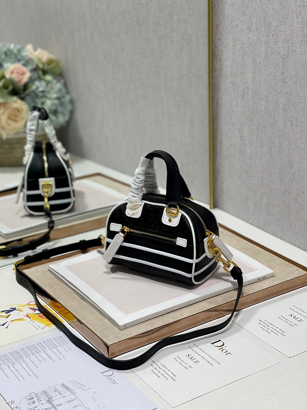 Christian Dior Mini Vibe Zip Bowling Bag 17cm Black
