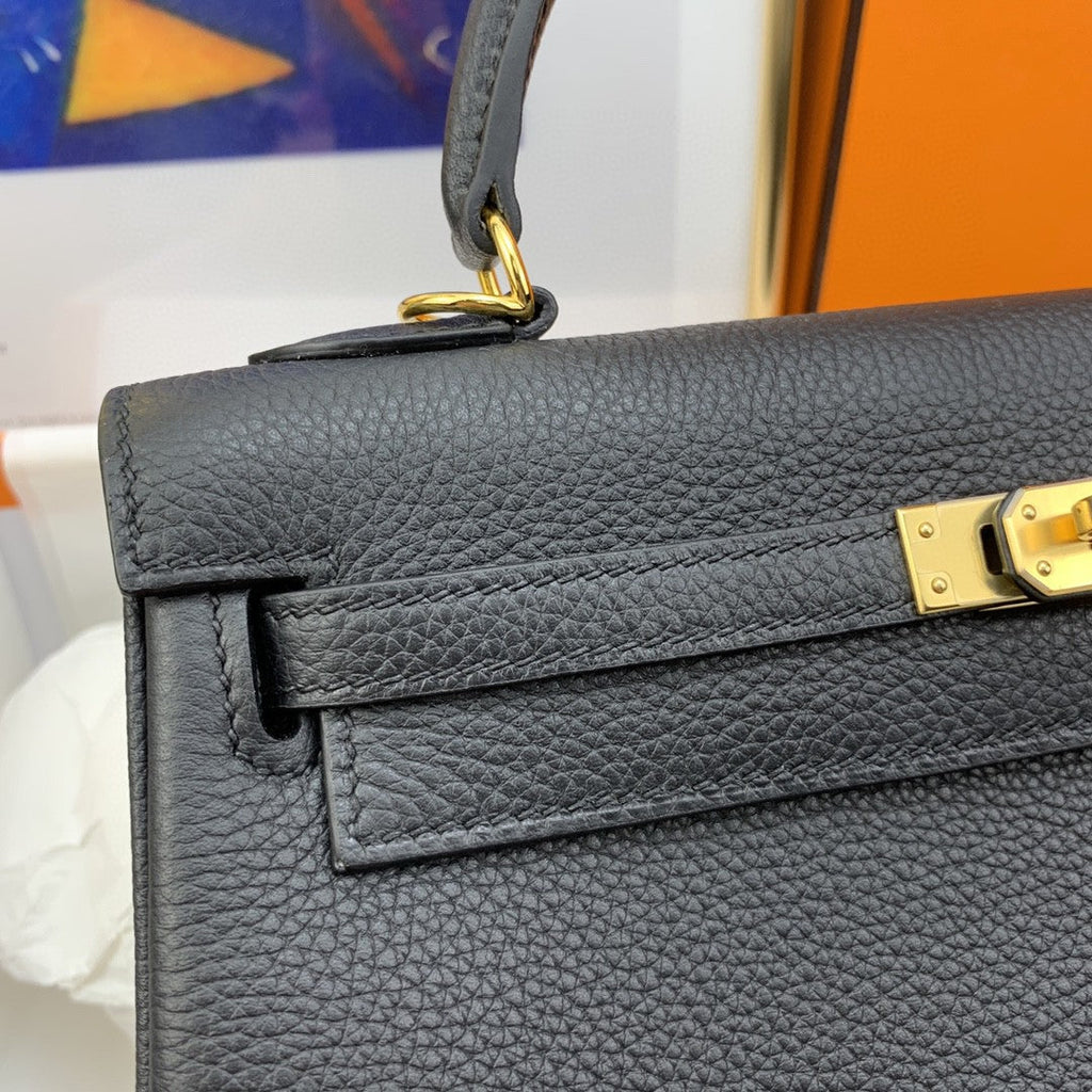 Hermes Kelly 25 Togo Gold Hardware Black