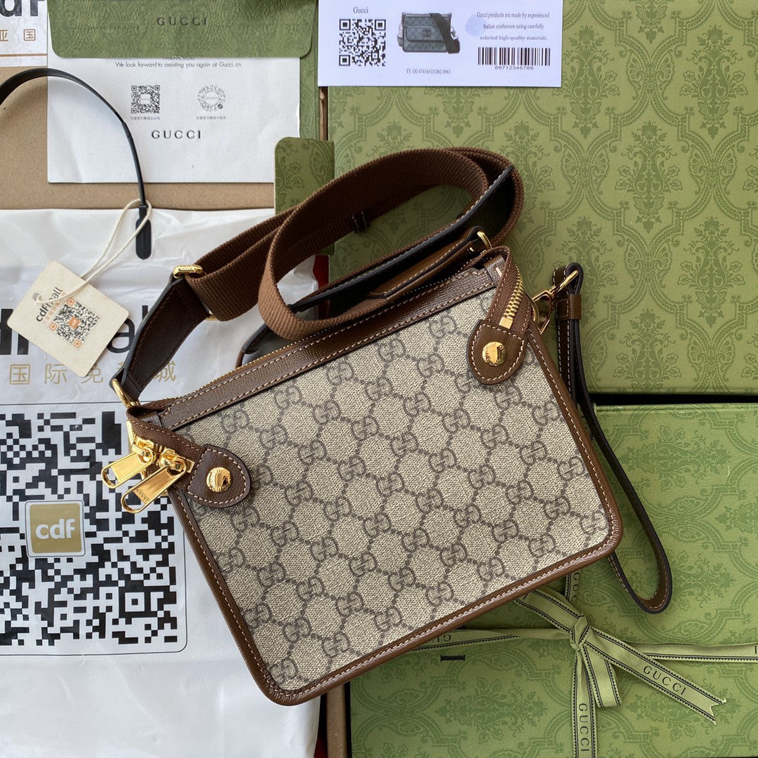 Gucci Messenger Bag With Interlocking G 21cm Beige